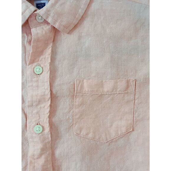 JANIE AND JACK Boy’s Pink Linen Roll-Cuff Long Sleeve Button Down Shirt Size 5 - Picture 3 of 8